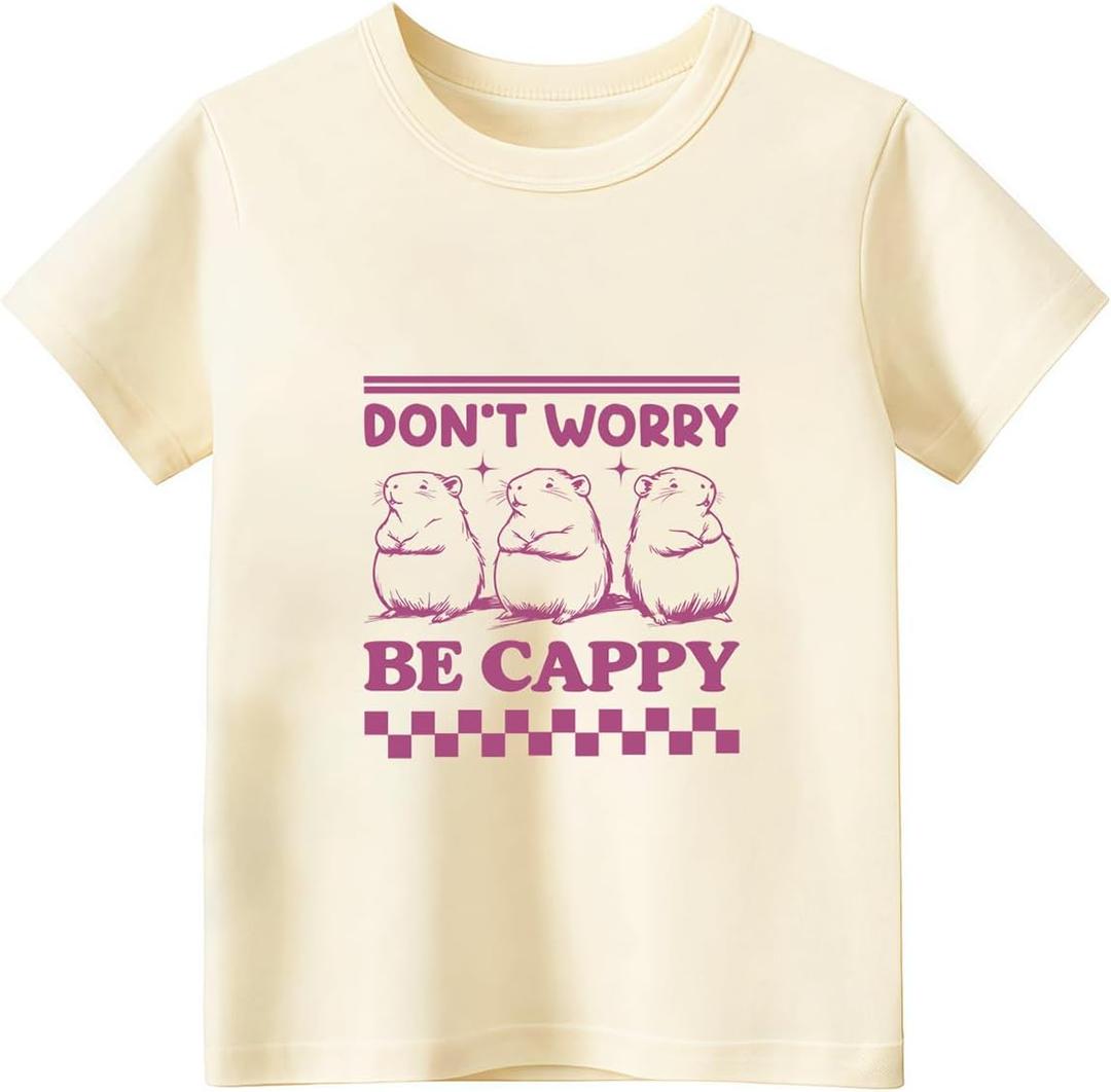 Toddler T-Shirts for Kids Baby Boy Girl Graphic Tees Summer Funny Animal Letter Print Cute Cotton Clothes 2T-8Y (Yellow)