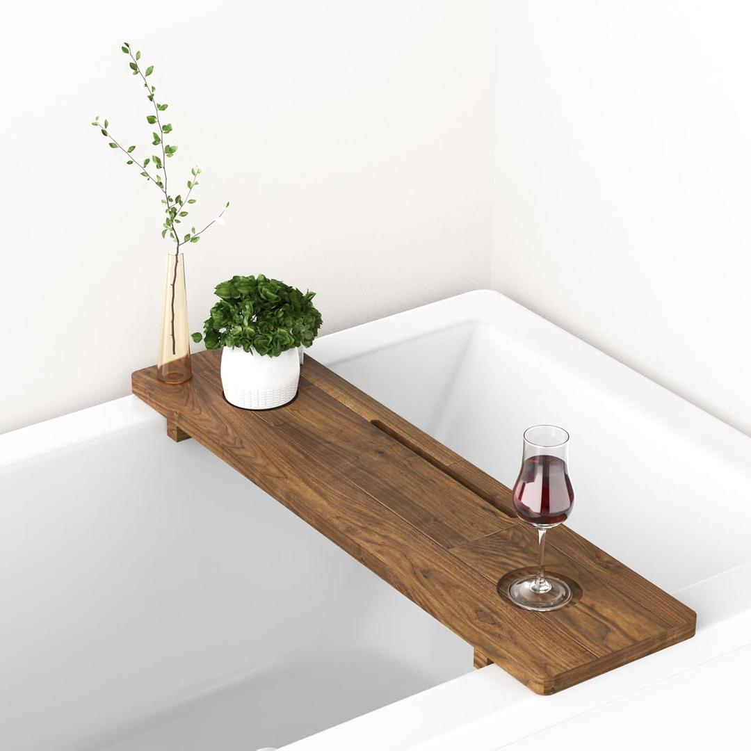 Premium Bathtub Tray for Freestanding Bath, Large & Thick 35 Acacia Wood Luxury Bath Tray for Tub Anti-Tip, Non-Toxic, Adjustable Bathtub Trays for Tub with Bathroom Accessories Holder
