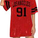 PORRCEY Juniors Short Sleeve Sequin Funny Dress Shirts (X-Large, Red)