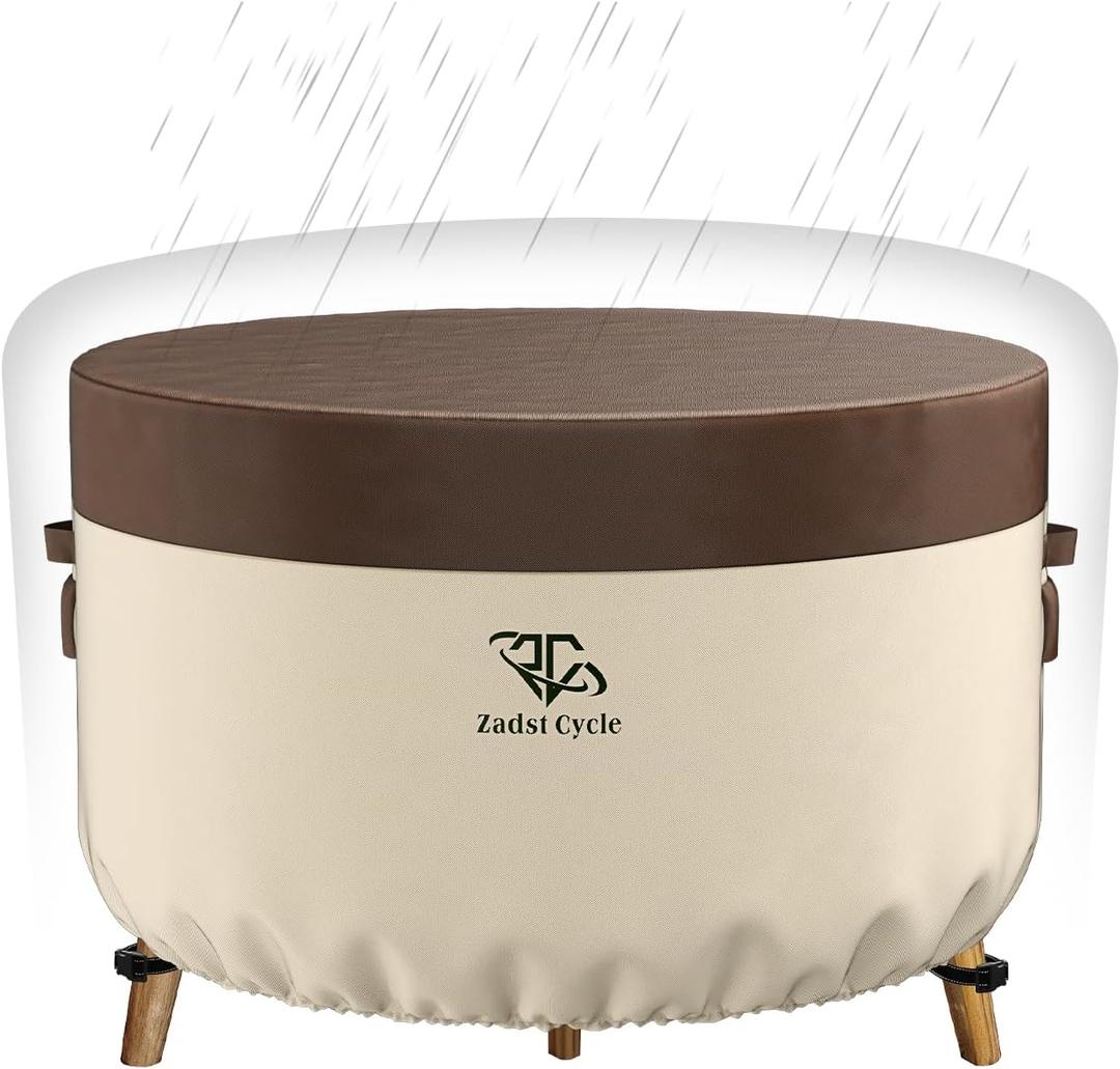 72" Dia Table Cover Waterproof, Patio Furniture Round Table Covers, 600D Heavy Duty Round Table Cover for Anti-UV, Rip Resistant, Water Resistant, Medium, Brown (72"DIA x 27.5"H inch)