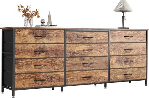  Huuger 63 Inch Long Dresser for Bedroom, TV Stand for 65, 70 Inch TV, 12 Drawer Dresser for Closet, Chest of Drawers, Large Fabric Drawers for Bedroom, Media Console, Rustic Brown : Home & Kitchen