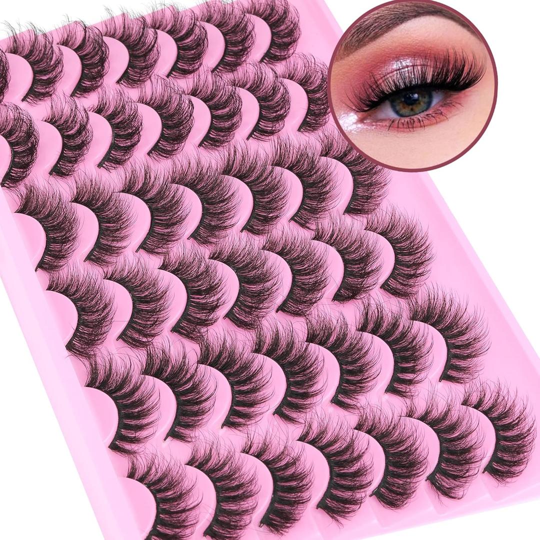 TNFVLONEINS False Eyelashes Natural Mink Lashes Fluffy Wispy Cat Eye Lashes Natural Look 5D Extension Faux Mink Eyelashes Pack 12-18MM Strip Fake Eyelashes 21 Pairs 3 Styles