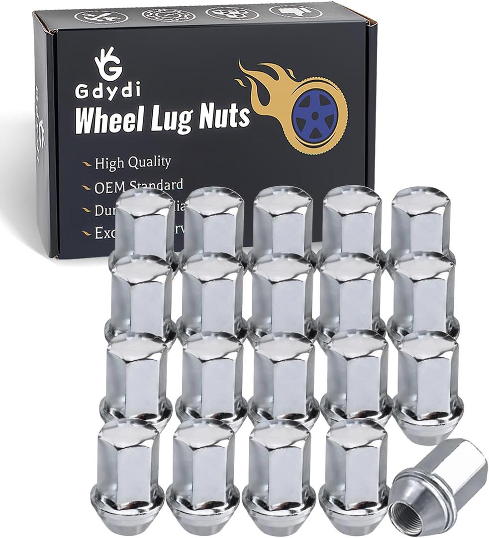 Set of 20 M14x1.5 Lug Nuts Compatible with 2018-2022 Wrangler Gladiator 2011-2022 Cherokee Grand 2012-2022 Ram 1500 One-Piece Chrome OEM Wheel Lug Nuts