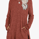 SAMPEEL Womens Sweaters Crewneck Long Sleeve Shirts with Pockets Fall Outfits 2025 Fashion Winter Clothing Side Slit, Size S