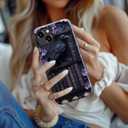 for iPhone 14 Plus Case Cute–Wireless Charging Compatible – Dual-Layer Hard Shell + Silicone Cover - Trendy Design – Protective Phone Case for Women - Purple Gothic Raven Bookshelf