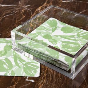 IEEK Acrylic Luncheon Napkin Holder,Decorative Napkin Tray for Dining Table and Kitchen,Clear Flat Napkin Holders Tissue Dispenser,7.1 x 7.1 x 2.6 inches