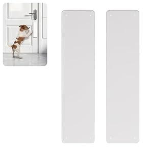 2Pcs Door Scratch Protector & Kick Plate for Bottom of Door - 4x16 Inch Stainless Steel, Dog Scratch Door Protector & Cat Scratch Protection, Tool-Free Peel and Stick for Interior/ Exterior Doors White