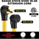 Relaxweex 3ft 10-50 50Amp Extension Cord Compatible with NEMA 10-50 Male Plug to 10-50 Female Receptacle, 50 A 3 Prong Electric Range Oven Stove Extension Power Cord, STW 8 AWG/3C Gauge, 250V, 12500W
