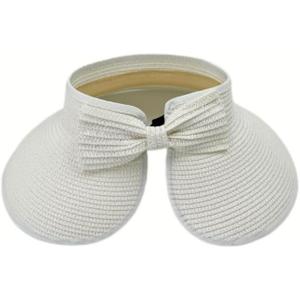 2 x Yountoon Sun Straw Visor Hats for Women Wide Brim Roll-Up Packable UPF 50+ (One Size, White)