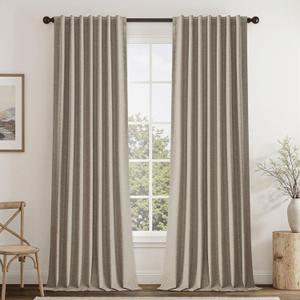 UHITECH Extra Long Blackout Curtains for Farmhouse Living Room Black Out Curtain Bedroom 108 Inch Long Outdoor Back Tab Privacy Drapes for Nursery Dark Linen (50"W x 108"L (Pack of 2))