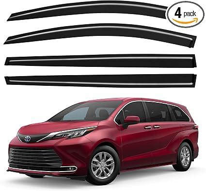 Window Visor Front Rear Upper Side, Rain Guards Compatible with Toyota Sienna 2021 2022 2023 2024 2025 2026, Tape-On Extra Durable Side Wind