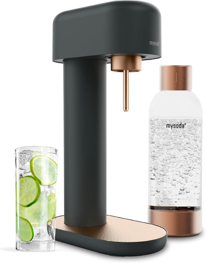 Ruby 2 Sparkling Water Maker - Silent Carbonated Water Machine Made of Robust Long-Lasting Aluminium & 1L Water Bottle - Without CO2 Cylinder - Colour Black Copper