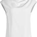 Women's Mock Neck Blouse Dolman Cap Sleeve Ruched Business Casual Tops (White, L)
