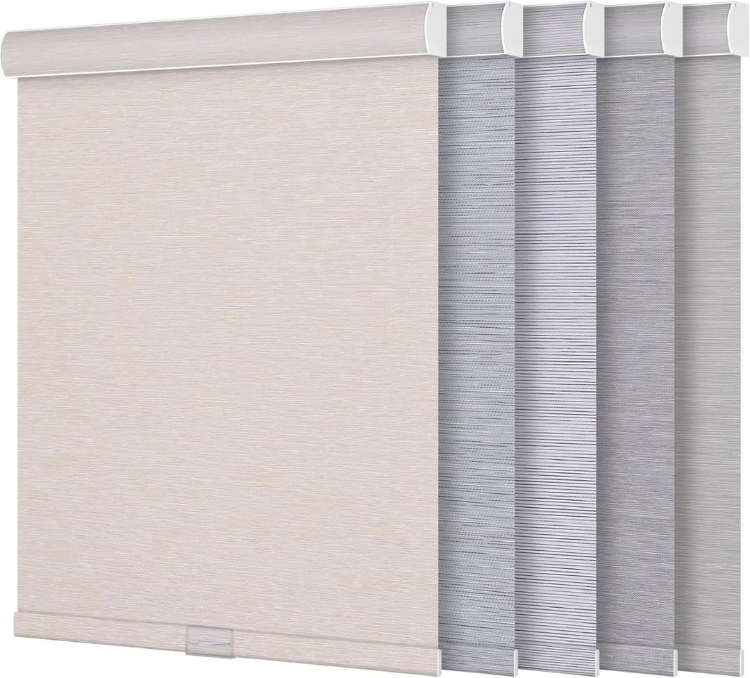 Blackout Roller Shades for Windows,Free-Stop Cordless Roller Blinds,Striped Jacquard Window Shades for Bedroom,Thermal Insulated Fabric Beige,44" W x 72" H