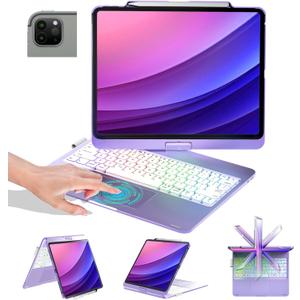 BABG Keyboard Case for iPad Air 13 inch(M3/M2)&iPad Pro 13(M5/M4),iPad Pro 12.9(6th/5th /4th/3rd Gen) Case with Keyboard,360 Rotatable,Toupad,Backlits,Pencil Charging-Puple (Purple)
