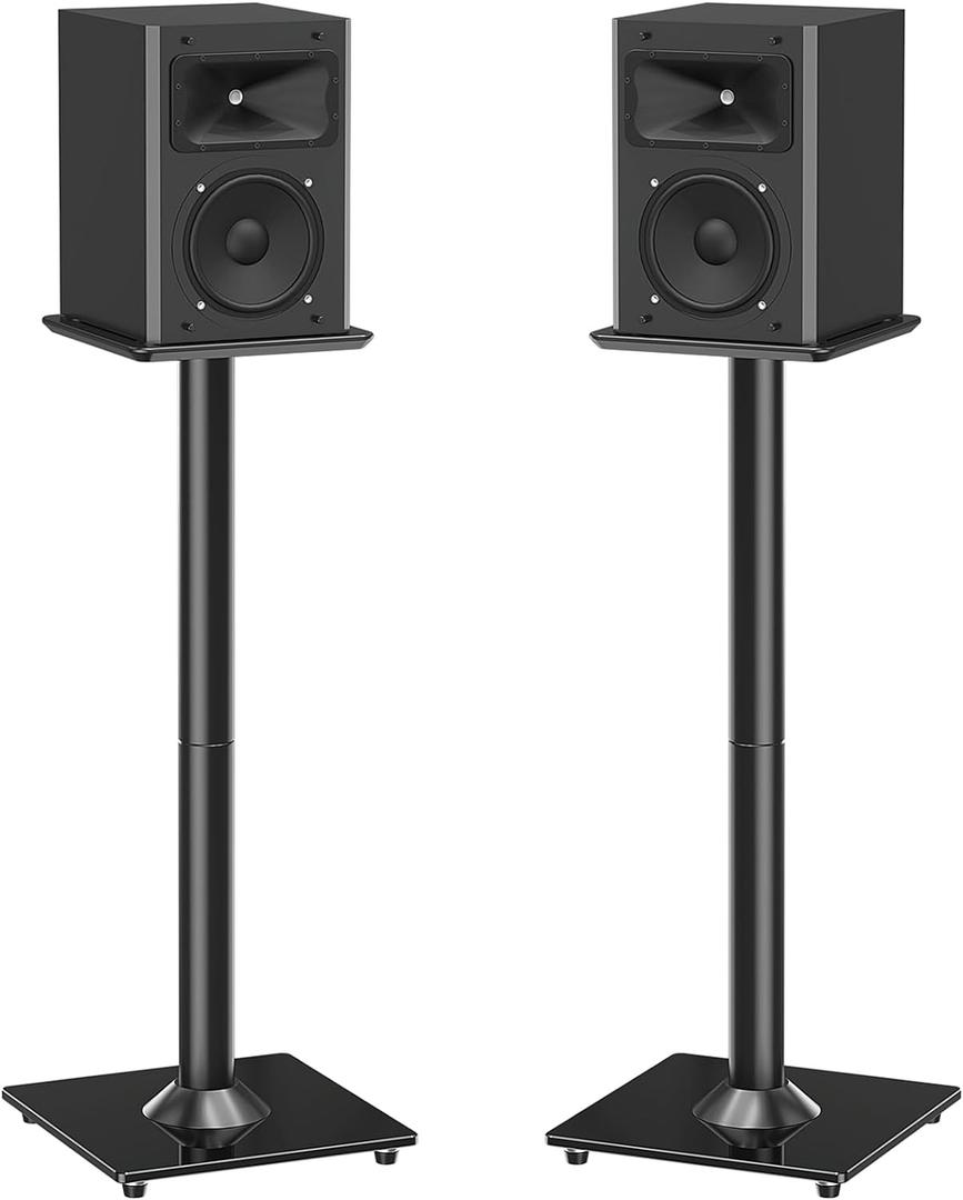 MOUNTUP Universal Speaker Stands Pair for Surround Sound, 31" Height Floor Speaker Stands, Holds Bookshelf Speaker Satellite Speaker Large Speaker, Up to 22LBS Cable Concealing 9.8" Plate Black MU9132