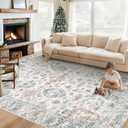 XLUEZ Area Rug 6x9 Living Room Rug, Machine Washable Vintage Distressed Boho Area Rug Non-Slip Soft Low Pile Large Indoor Rugs for Bedroom Kitchen Dining Room Office(Brown Green,6'x9')