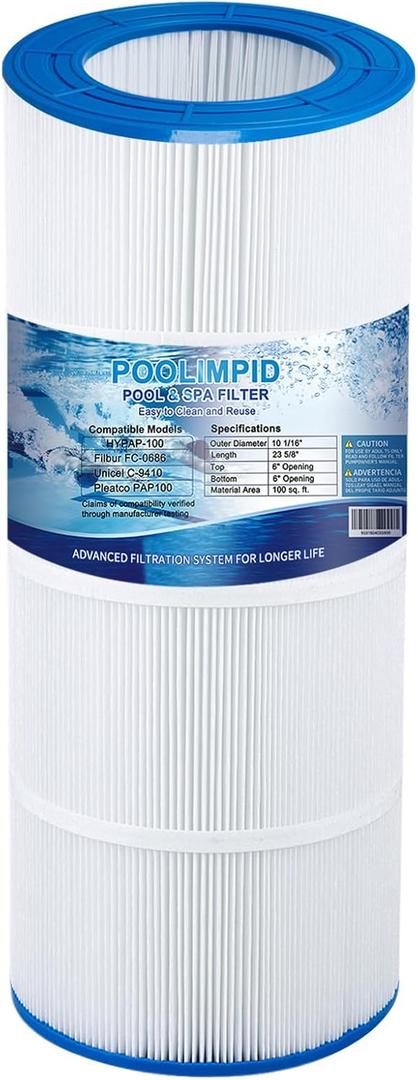 Pool Filter Compatible with CC100, CCRP100, PAP100, PAP100-4, Unicel C-9410, R173215, Filbur FC-0686, 59054200, 160316, Predator 100-1 Pack