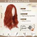 BARSDAR Medium Length Copper Auburn Wig - 18 Inch Wavy Copper Auburn Wigs for Women, Middle Part Natural Soft Wavy Synthetic Shoulder Length Wigs Cosplay Party Halloween Wig