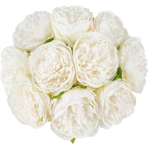 Mkono Peony Artificial Flowers 2 Packs 10 Heads Fake Peonies Flowers with Stems Real Touch Faux Silk Floral , 24 Pieces Arrangements for Home Table Decoration Party Bride Bouquet Wedding Gifts, White 