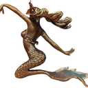 Vintage Brass Mermaid Figurine Mini Ocean Statue Coastal Decor(3.6×1.3×2.5in)