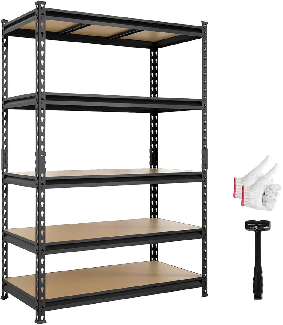Big RED 5 Tier Heavy Duty Garage Storage Shelving: Adjustable Metal Utility Shelving Rack for Garage, Basement, Pantry, Closet - 3,000lb Capacity (72"x48"x24") Black