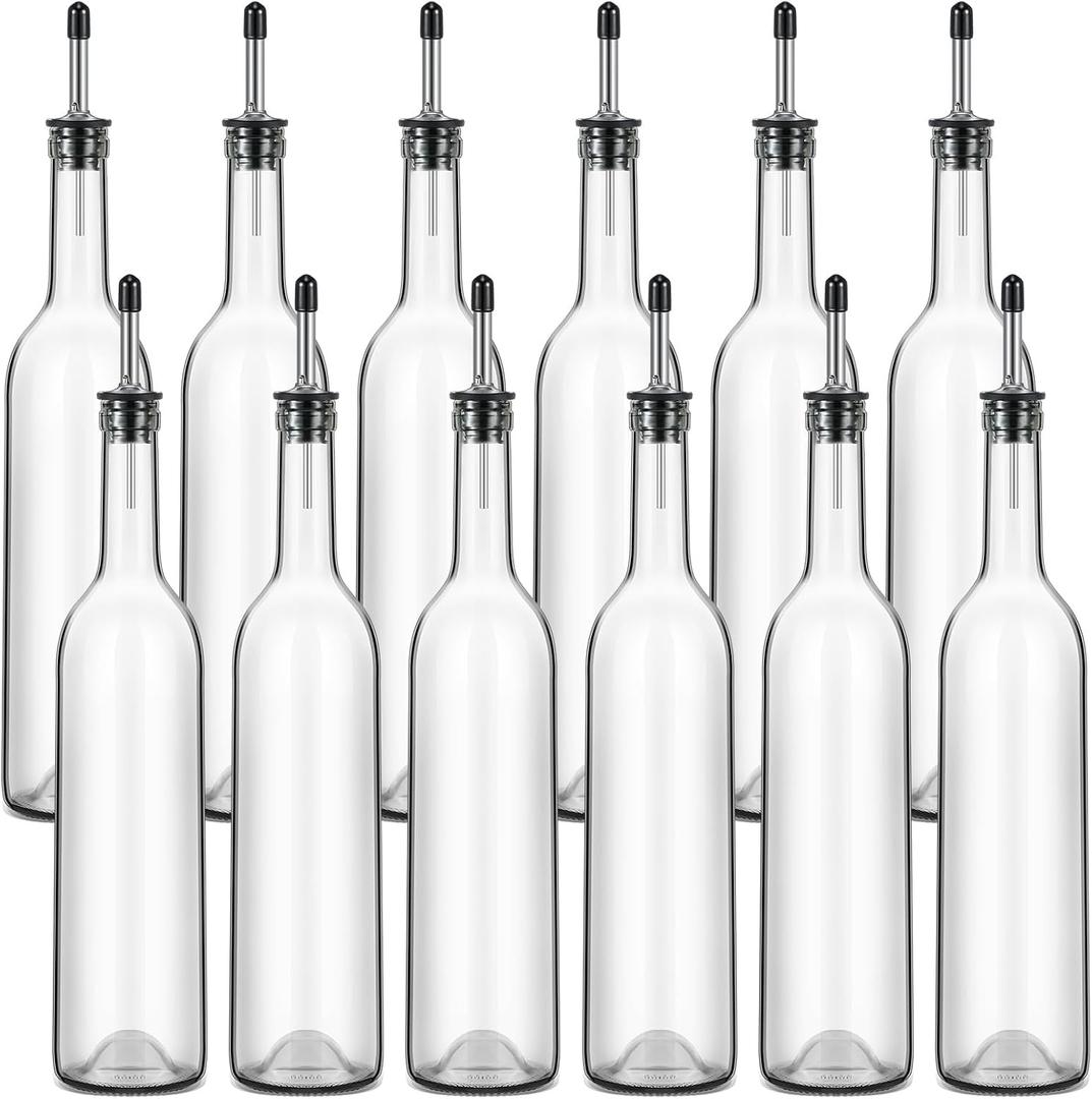 Maxdot 12 Pcs Syrup Bottle Long Neck Glass with Pour Spout, Liquor Syrup
750ml 12oz Capacity, Metal Pourers for Precise Dispensing, Home Bar Wine Juice Syrup, Wedding Anniversary Party Events