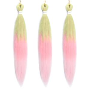 Pre Stretched Braiding Hair Extensions 3 Packs 26 Inch Ombre light Green to Light Pink Braiding Hair Synthetic Braids Hair Extension for Women Hot Water Setting,(26Inch,FR-30)