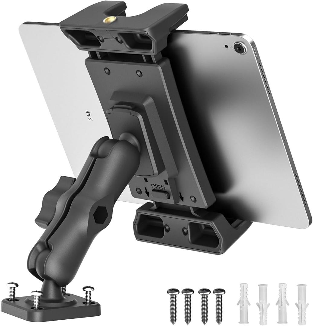 OHLPRO Car Tablet Holder - Heavy Duty Drill Base, Tablet Mount for Truck Compatible with iPad, Samsung Tab 5"-13" Tablets and Phones, iPad Stand for Wall/Business/Vehicle/Desktop, etc.- 4-inch Arm