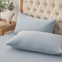 PURE ERA Jersey Knit Pillowcases 100% T-Shirt Cotton Super Soft Comfy Breathable, Set of 2, Queen 20" x 30", Solid Light Blue