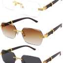Hycredi Rimless Rectangle Sunglasses Men Women Retro Frameless Square Shade Y2k Sun Glasses Tinted Eyewear (A1 * 3 Pack (White + Brown + Gray))