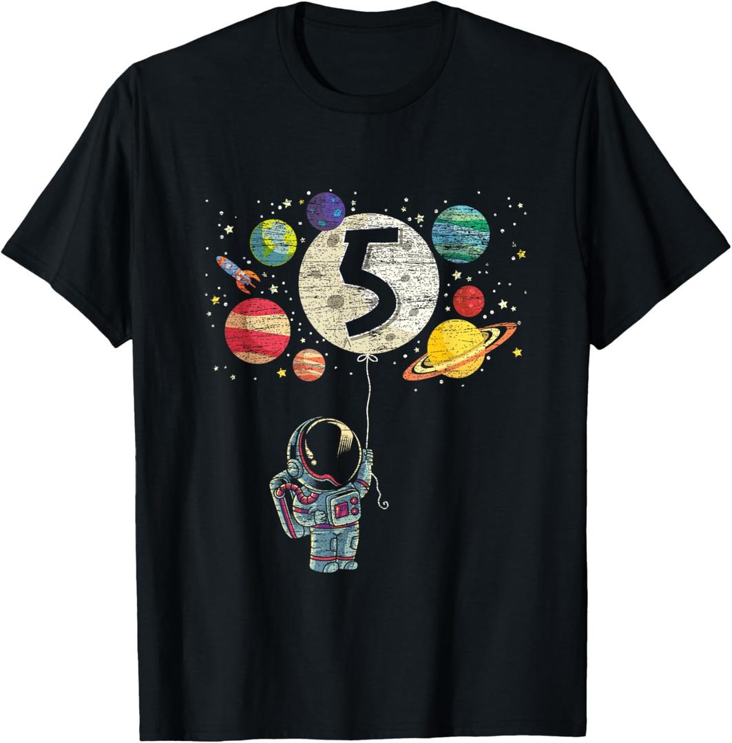 5 Years Old Birthday Boy Gifts Astronaut 5th Birthday T-Shirt
