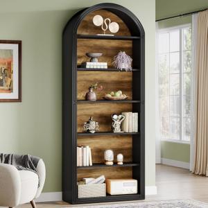 Tribesigns 6-Tier Black Arched Bookshelf, 77.16" Tall Arched Bookcase with Storage Shelves, Floor Standing Open Display Shelving Unit for Living Room, Bedroom, Home Office