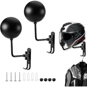 Motorcycle Helmet Holder (2 Pack) Wall Mount, Helmet Hanger 180 Rotation Helmet Rack with Double Hook for Football Helmet, Bicycle Helmet, Hat, Cap, Sportswear, Motorcycle Accessories