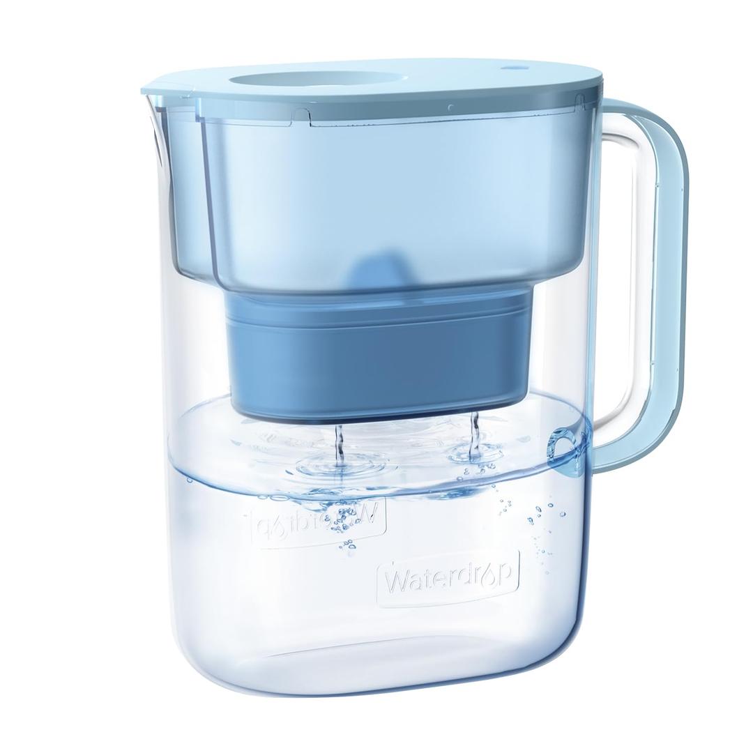 Waterdrop Alkaline Lucid 10-Cup Large Water Filter Pitcher with 1 Filter, Healthy, Improved Coffee Taste, Clean & Toxin-Free Mineralized Alkaline Water (100 Gallons), Up to PH 9.5, BPA Free, Blue (Azure)