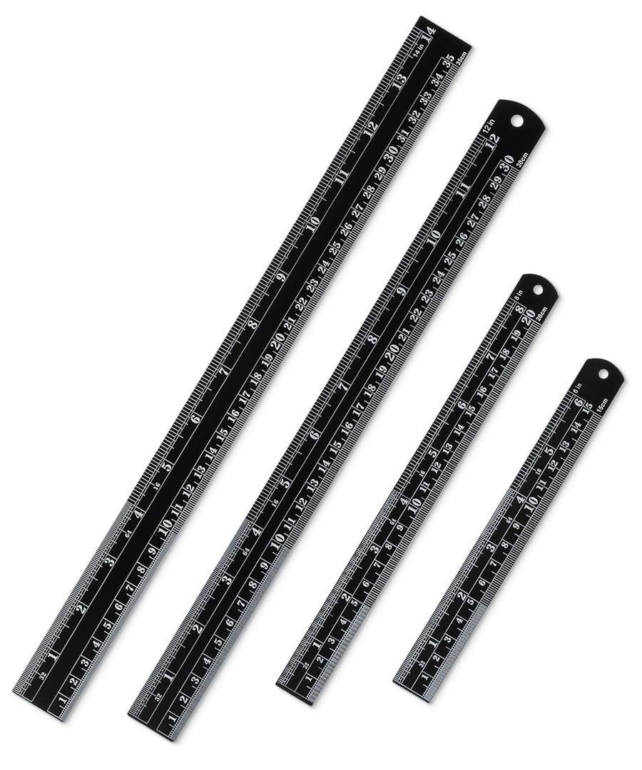 Mr. Pen- Stainless Steel Ruler, 4 pcs, 6", 8", 12", 14", Black, Imperial & Metric Measurements, Metric Metal Ruler Set, mm Ruler, Metal Rulers, Small Metal Ruler Metal Straight Edge, Centimeter Ruler