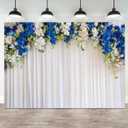 9x6ft White Wedding Backdrop White Blue Floral Flowers Photography Background Bride Groom Ceremony Party Bridal Shower Banner Decorations Engagement Proposal Portrait Photo Booth Prop