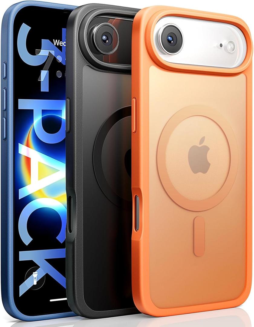 LISEN 3-Pack Magnetic Shockproof for iPhone Air Case Slim [Fit for MagSafe][Military Grade Drop Protection] Translucent Matte Phone Case for i Phone 17 Air, Cosmic Orange, Space Black, Deep Blue
