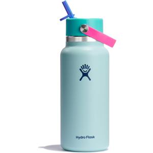Hydro Flask Water Bottle - Insulated Stainless Steel - Wide Mouth Flex Straw Lid, Non Spill, Leakproof and Refillable in 32 Oz Polar Plunge