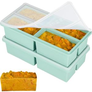 Silicone Freezer Trays with Lids - 1 cup soup freezer container large ice cube molds - with Reinforced Steel Ring Top, Silicone Freezer Containers, Freeze and Store Soups, Sauces, Leftovers-2 Packs (Green)