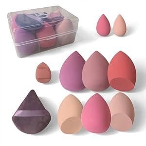 BS-MALL 10 Pcs Premium Makeup Sponges For Foundation - Beauty Blender Sponge Set With Finger & Triangle Puffs For Multi-purpose Use, Travel Essential & Daily Makeup (Transparent)