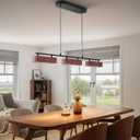 37.6" Kitchen Island Lights, 28W Wood Dining Room Light Fixtures Over Table, Dimmable Linear Pendant Lights for Kitchen Island, 3-Light Rustic Hanging Farmhouse Chandeliers, Walnut Color, 37.6 in - Large Plate