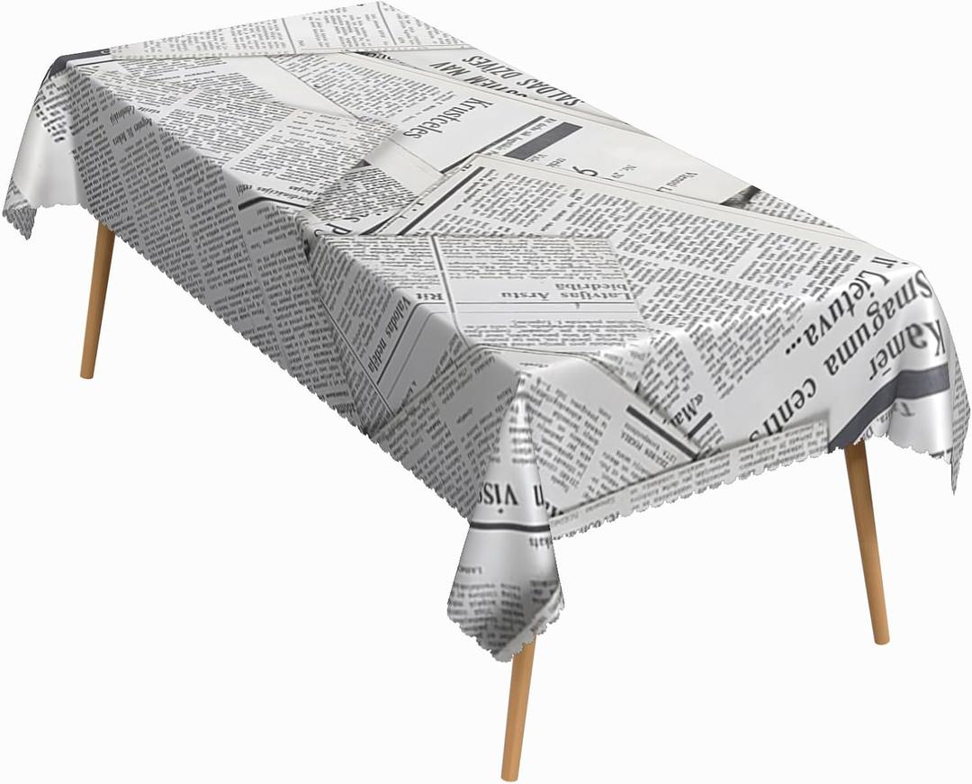 70x140 Inch Vintage Rectangle Tablecloth Black White Newspaper Table Cloth Lightweight Washable Table Cover for Dining Home Farmhouse Coffee Shop Decor (Color 2)