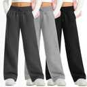3 Pack Girls Sweatpants Straight Leg Ribbed Waist Active Joggers Teens Athletic Pants with Drawstring and Pockets (X-Large, Dark Gray, Light Gray, Black)