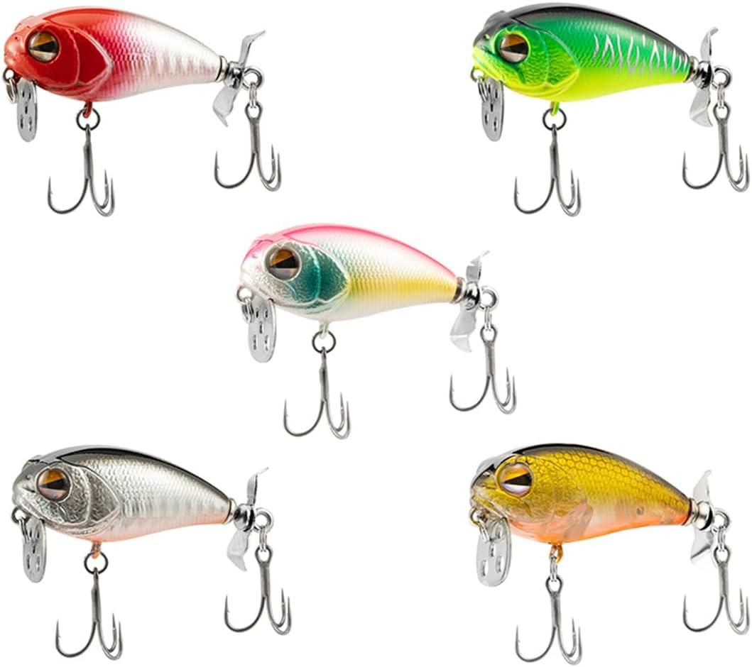 Fishing Lures with Propeller, 5-Pack Metal Crankbait Set, Multi-Color Hard Baits with Treble Hooks