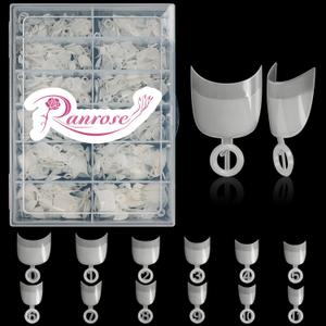 Ranrose 600pcs Short Nail Tips- Oval Half Cover False Tips 12 Sizes French Acrylic Nails for DIY Nail Salon,  Natural Short Oval Nail Tips