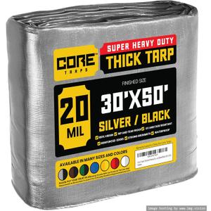 Core Tarps Extreme Heavy Duty 20 Mil Tarp Cover, Waterproof, UV Resistant, Rip and Tear Proof, Poly Tarpaulin with Reinforced Edges for Roof, Camping, Patio, Pool, Boat (Silver/Black 30 X 50)