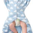 ZIGJOY Baby Transitional Swaddles for Newborns: 0.5 Tog Arms Up Sleep Sack 3-6-12 Months Soft Cotton Shark Fin 2 Way Zipper (Blue Cloud)