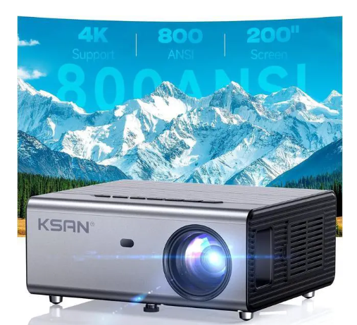 KSAN Movie Projector, [800 ANSI Lumen] Projector with WiFi 6 and Bluetooth 5.2, Movie Projector for Indoor Outdoor, 5W Speaker, Support 200inch, Video Proyector Compatible with Phone/TV Stick/PC/PS4
