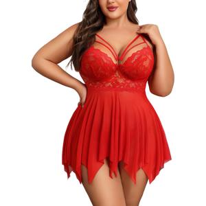 Avidlove Babydoll Lingerie for Women Strappy Nightdress Sexy Nightgowns Bridal Chemise Plus Size Lace Langeray 18W (Red) XXL